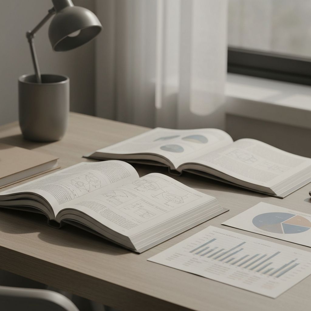 Desk with books and analytical notes